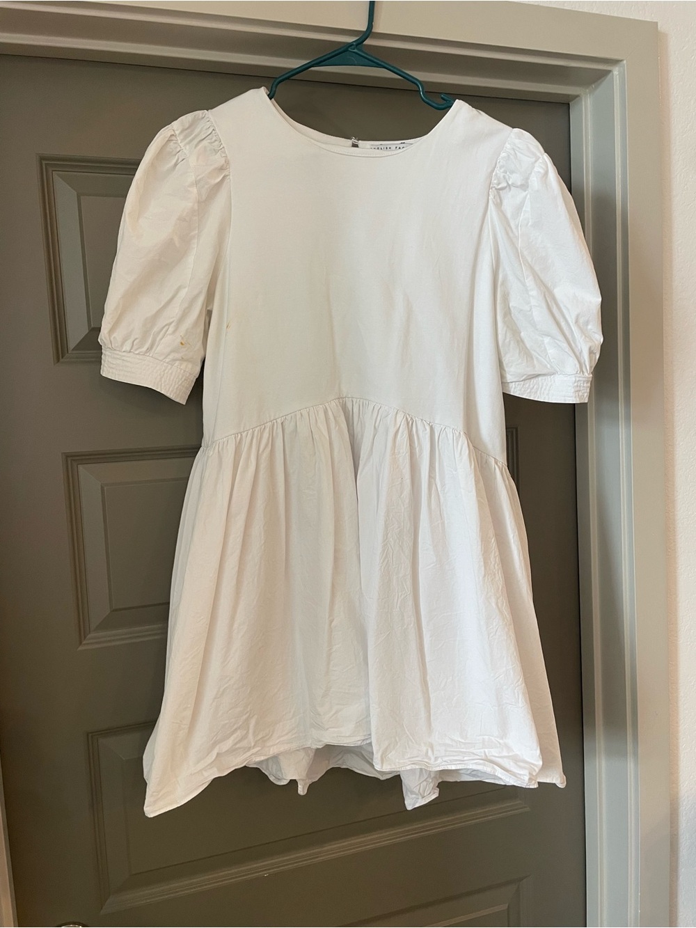 English Factory White Puff Sleeve Tiered Mini Dress